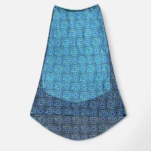 VTG Y2K DMBM Blue Bohemian Medallion Pattern Overlay High Low Midi Skirt XS/S